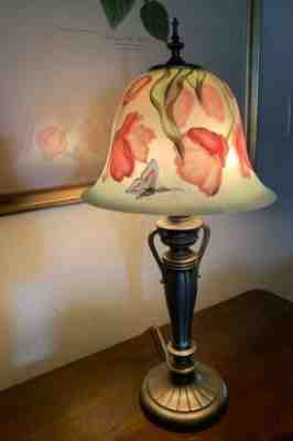 FENTON “Tulips” REVERSE HAND-PAINTED Art Glass Lamp 1999 24”H Ltd. Ed. #366/750