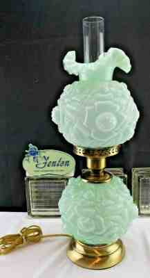 Vintage Fenton Glass GWTW Table Lamp-70's Green Rose Ball Shade home lighting