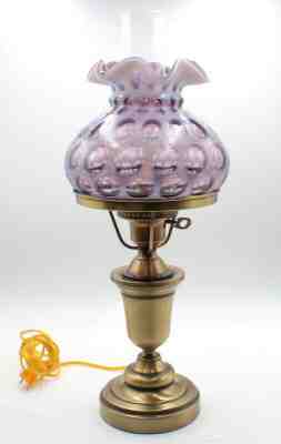 VINTAGE FENTON ART GLASS HURRICANE OPALESCENT COIN DOT ELECTRIC LAMP 20