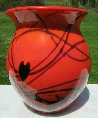Fenton RARE Bittersweet Orange Hanging Hearts Vase BY Dave Fetty #179/750 