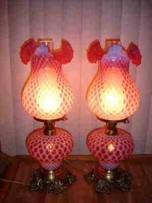 FENTON ART GLASS / L.G. WRIGHT COIN DOT  Honeycomb POPPY Lamp,GWTW (1-2)