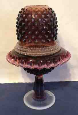 VINTAGE FENTON ART GLASS PLUM OPALESCENT HOBNAIL FAIRY LAMP