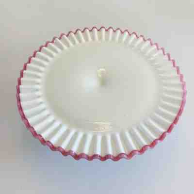 Fenton Apple Blossom Crest Pedestal Cake Stand RARE Color MCM Pink Ruffle Edge