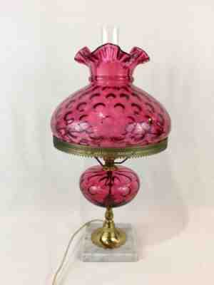 Fenton Lamp Cranberry Ruby Overlay Thumbprint Coin Dot Optic 10” Shade