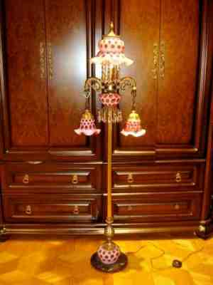 FENTON GWTW style 5 BULBS FLOOR LAMP CRANBERRY COIN DOT GLASS, rare