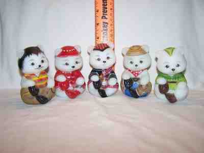 Fenton set of 5 Character Painted Bears JIM E