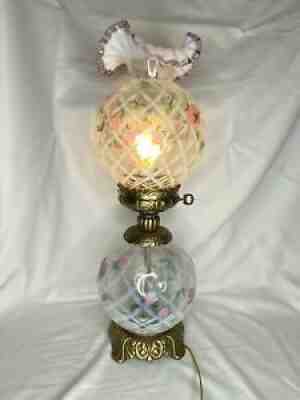 Fenton French Opalescent Trellis Pink Rose Gone With The Wind Table Lamp