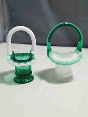 Fenton MINI Baskets Green & White Crest For NFGS Club -- PAIR