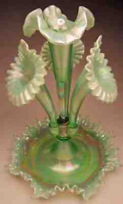 Fenton 4 Horn Epergne Willow Green Opalescent Stretch Glass Limited Edition #596