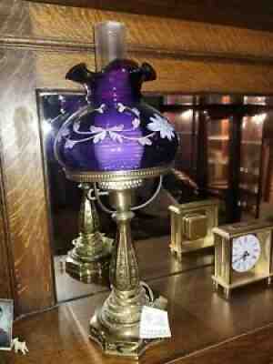 RARE Fenton Hand Painted ROYAL PURPLE Student Lamp LIMITED EDITION #65/1450