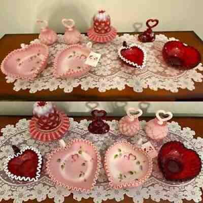 Fenton Valentine Heart Glass Lot Signed Artists