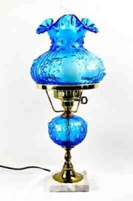 Fenton Colonial Blue Cabbage Rose Student Lamp 21 1/2