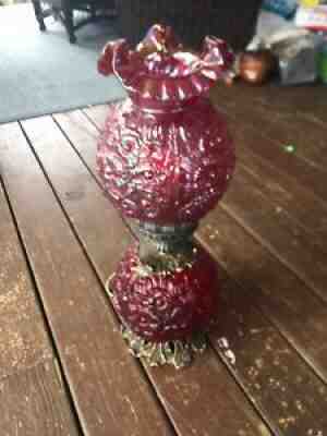 Fenton Poppy Gone With the Wind Cranberry With RaRe Iridescent Glass Lamp