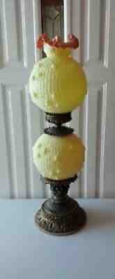 Fenton Burmese Gone with the Wind lamp, Cabbage Rose pattern Xlarge Lamp