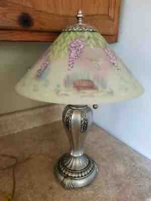 Fenton Reverse Dual Sided Hand Painted Glass Shade Hummingbird Lamp Signed