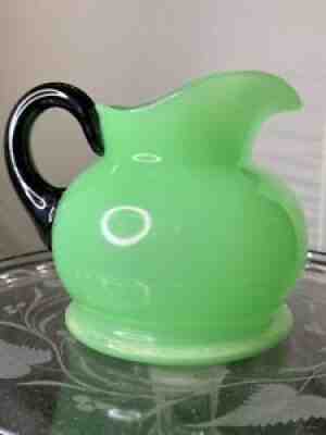 VERY RARE HTF Jadeite: Clambroth Green Pitcher with Black Handle 1930's