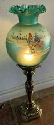 Fenton Art Glass Student Lamp HP Birth of A Savior 