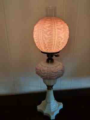 Fenton Lamp LG Wright Beaded Curtain Cased Pink Cranberry Glass (2 AVAILABLE)