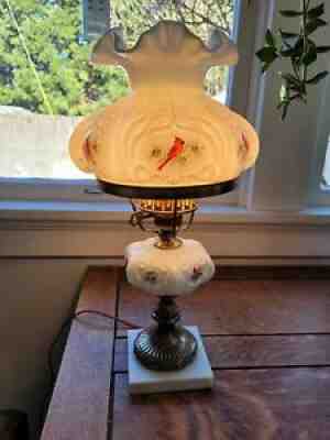 Fenton hand painted vintage hurricane lamp firm