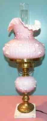 Fenton Glass Cabbage Rose Pink Overlay Student Lamp