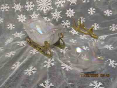 FENTON ART GLASS 1999 WOODLAND FROST SLEIGH AND OPALESCENT REINDEER