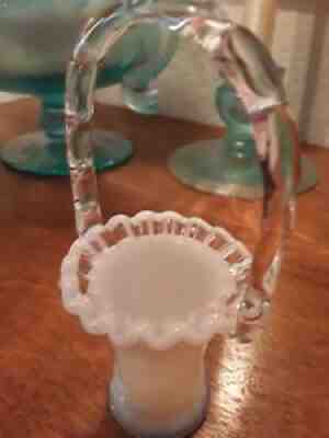 Fenton Crystal Crest Miniature Basket 1942 RAREST of the Miniature Baskets Mint