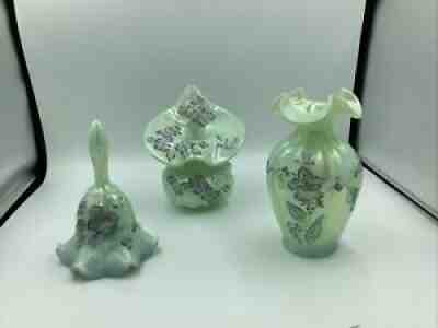 Satin Sea Mist Fenton 3 Pieces Bell Vase Jack In Pulpit