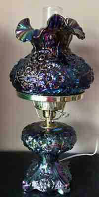 Rare Fenton Purple Amethyst Poppy Carnival Iridescent Glass Lamp