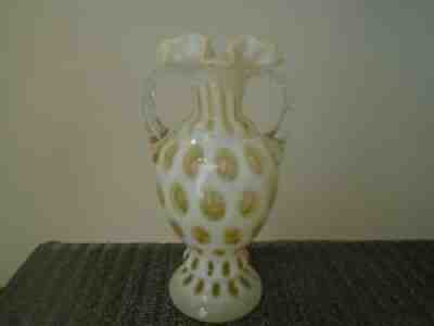 Fenton Blue Opalescent Coin Dot hot Handled Vase (Scarce)