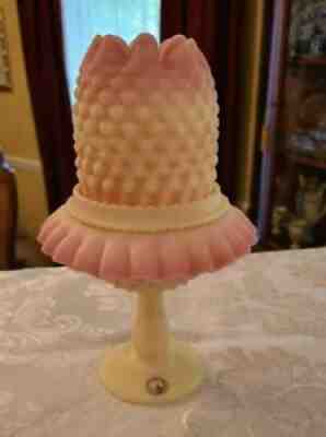 FENTON 3 PIECE BURMESE HOBNAIL FAIRY LAMP 95TH ANNIVERSARY INCREDIBLE COND!