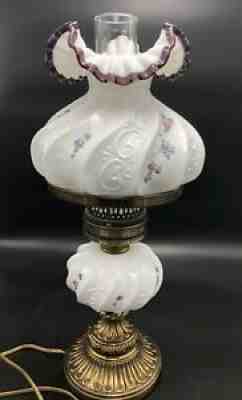 1993 Fenton Plum Crest Lilacs & Paisley Lamp. Signed By Artist S Bryan. Rare!!!