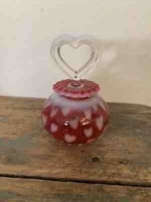 Vintage Fenton Cranberry Glass Opalescent Heart Optic Perfume Bottle