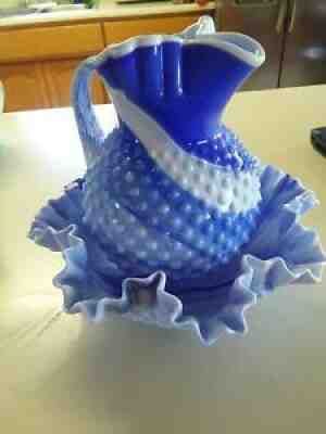 Fenton Small Blue Glass Pitcher with Hobnail Pattern. Fluted Hand Blow –  Anything Discovered