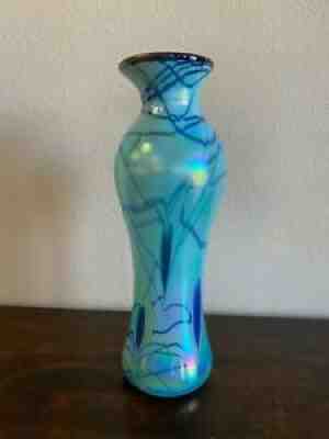 Fenton Dave Fetty Blue Hanging Hearts Vase 13 3/4"