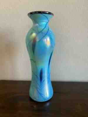 Fenton Dave Fetty Blue Hanging Hearts Vase 13 3/4"