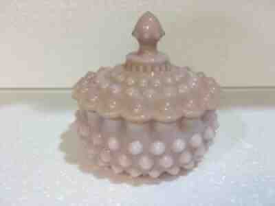 FOR AMANDA! RARE Vintage Fenton Pink Rose Pastel Milk Glass Hobnail Candy Dish!