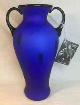 Fenton Art Glass Dave Fetty Hanging Hearts On Cobalt Satin Vase LIMITED EDITION