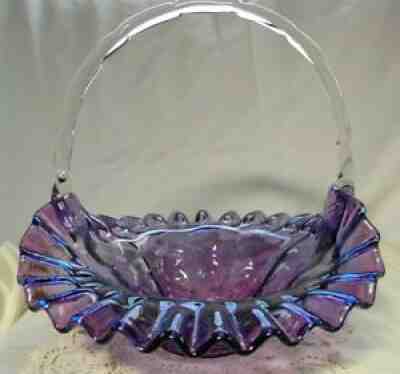 FENTON GLASS VINTAGE 40 s MULBERRY MELON DIAMOND OPTIC XRC 10 5 BASKET MINT&PERF