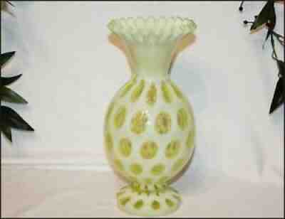 Vintage Fenton outlet Topaz Coin Dot Opalescent Vaseline Uranium Vase