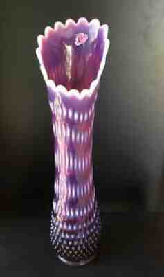 VINTAGE 50's Grandmother's FENTON GLASS PLUM CRANBERRY OPALESCENT HOBNAIL Vase
