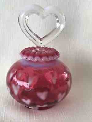 VINTAGE FENTON CRANBERRY GLASS OPALESCENT HEART OPTIC PERFUME BOTTLE