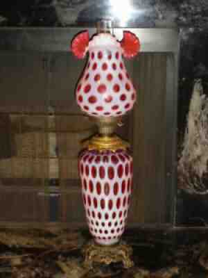 FENTON CRANBERRY coin dot OPALESCENT GLASS poppy lamp GWTW