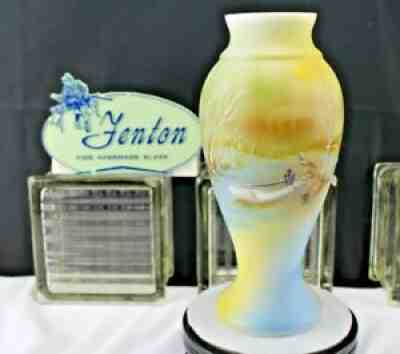 Fenton Glass White Satin Vase Hand Painted JK Spindler Woods and Lake #4/4 2018