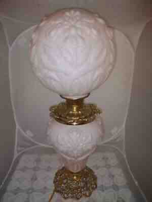 Light Pink Opal Satin REGAL IRIS pattern Gone With The Wind Double Globe Lamp