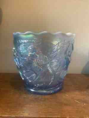 VERY RARE VINTAGE Blue Fenton Art Glass Carnival Mermaid Planter/Vase Signed