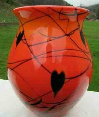 Fenton Robert Barber Dave Fetty 1975 Hanging Hearts Vase "H #369/750 8"H x 6.5"W
