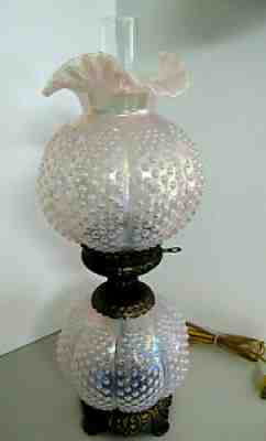 Rare & Stunning Vintage Fenton GWTW Pink Chiffon Hobnail Opalescent Lamp~HTF