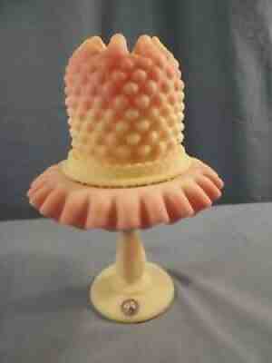 Fenton Burmese Glass Hobnail 95th Anniversary 3 Piece Pc. Footed Fairy Lamp