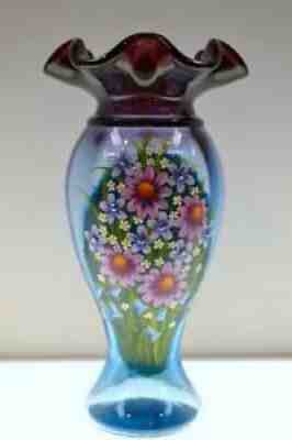 FENTON VASE Mulberry 9inch 6PT CONEFLOWER GARDEN OOAK - Vicki Curren FREEusaSHIP