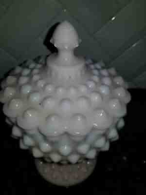 Vintage Fenton Pink milk glass Hobnail pattern tall candy dish with lid Rare